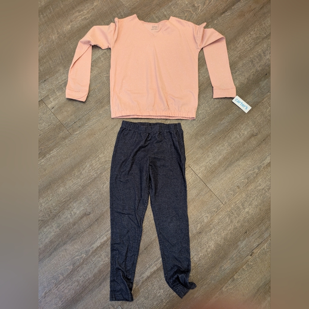 Carter's Peach Long Sleeve Top and Charcoal Pants Set